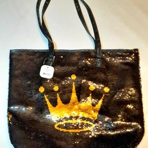 Gold Crown Black Sequin Purse
